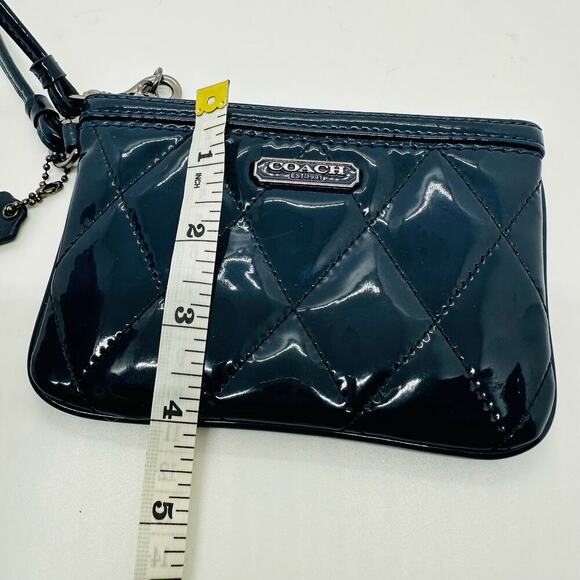 Coach Women's Dark Blue Poppy Patent Leather Coin Wristlet Purse - Picture 10 of 11